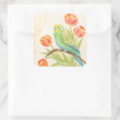 Parakeet with Tulips  Vierkante Sticker (Tas)