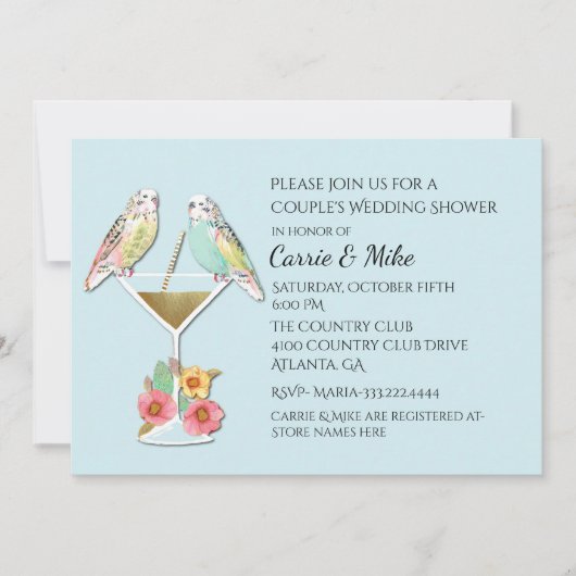 Parakeets Couples Wedding Shower Invitation Kaart (Voorkant)