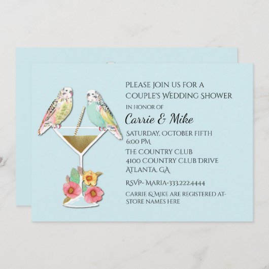 Parakeets Couples Wedding Shower Invitation Kaart (Voorkant / Achterkant)