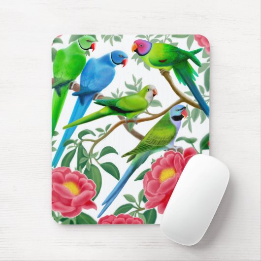 Parakeets en Peonies Mousepad Muismat (Met muis)