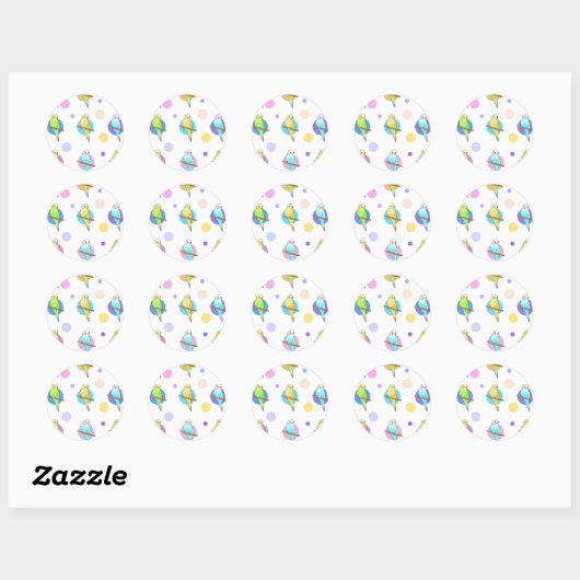 Parakeets- en poolpuntenpatroon ronde sticker (Vel)