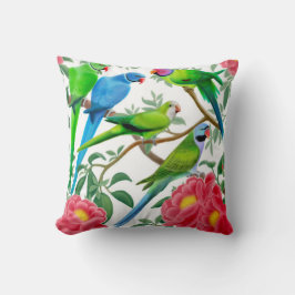 Parakeets in Peony Flowers Pillow Kussen