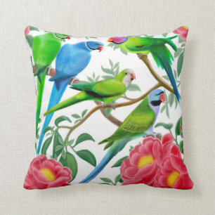 Parakeets in Peony Flowers Pillow Kussen