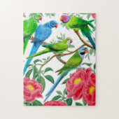 Parakeets in Peony Flowers Puzzle Legpuzzel (Verticaal)