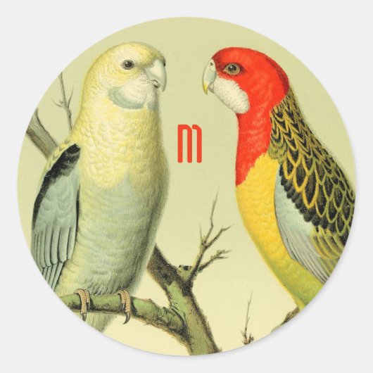  paraketten - monogrammen ronde sticker (Voorkant)