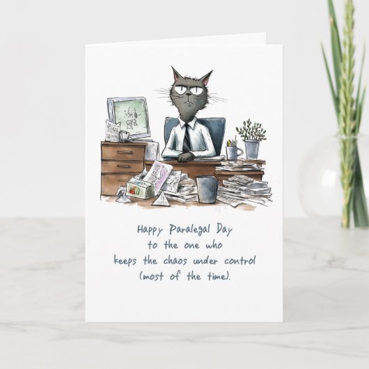Paralegal-dag van Groep Grappige Man Kat aan Burea Kaart (Voorkant)