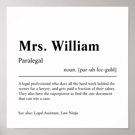 Paralegal Personalized Gift Poster (Voorkant)