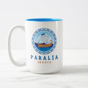 Paralia, Griekenland Grieks scheepsontwerp Tweekleurige Koffiemok