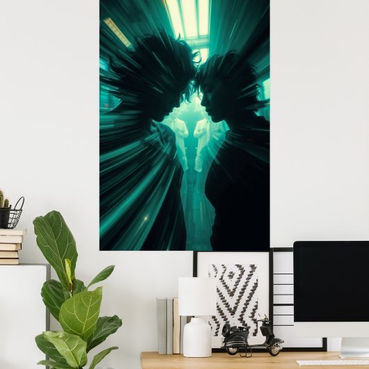Parallel Pulse – Neon Sci-Fi Art Print (Thuiskantoor)