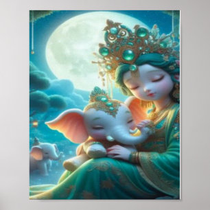 Parallel Realms Baby Godin en Baby olifant Poster