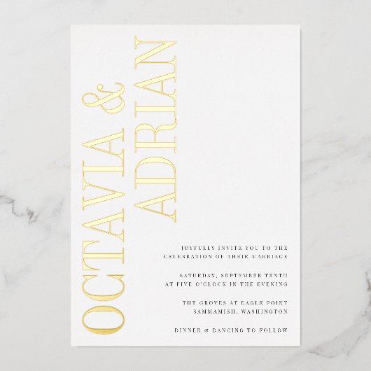 Parallelle | Modern Black & Gold Typography Weddin Folie Uitnodiging (Voorkant)