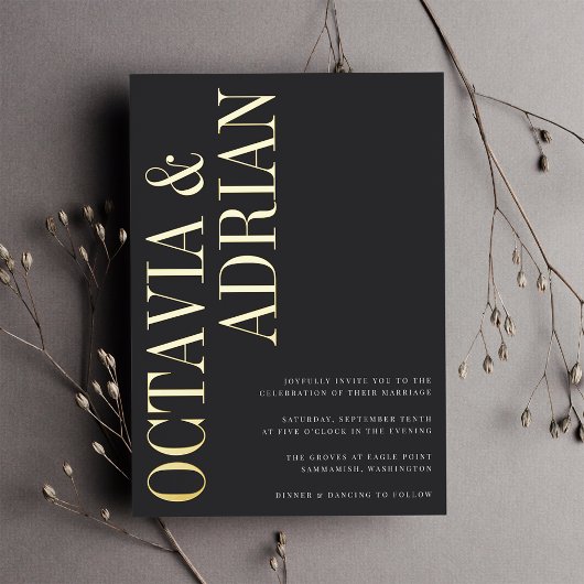 Parallelle | Modern Black & Gold Typography Weddin Folie Uitnodiging