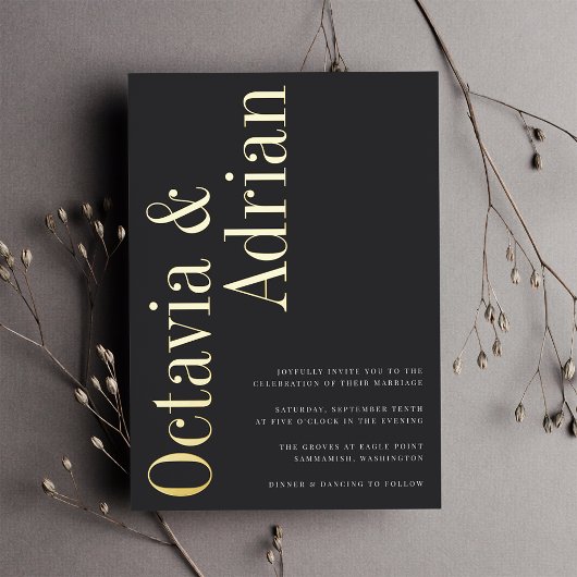 Parallelle | Modern Black & Gold Typography Weddin Folie Uitnodiging