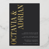 Parallelle | Modern Black & Gold Typography Weddin Folie Uitnodiging (Voorkant)