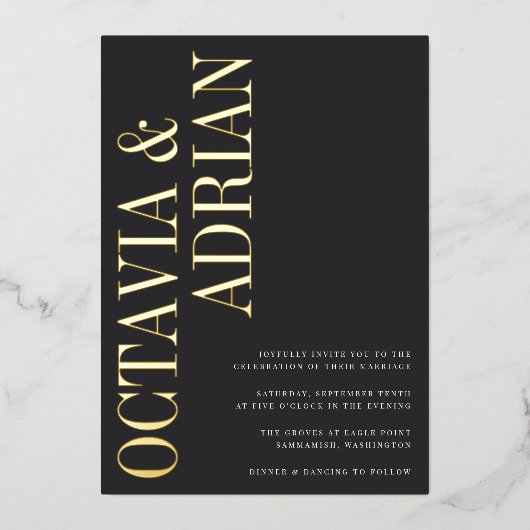 Parallelle | Modern Black & Gold Typography Weddin Folie Uitnodiging (Voorkant)