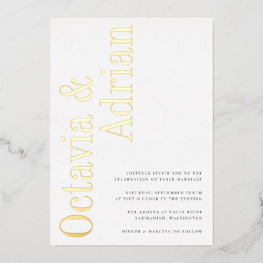 Parallelle | Modern Black & Gold Typography Weddin Folie Uitnodiging (Voorkant)