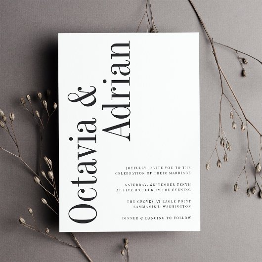 Parallelle | Modern Black & White Typography Weddi Kaart