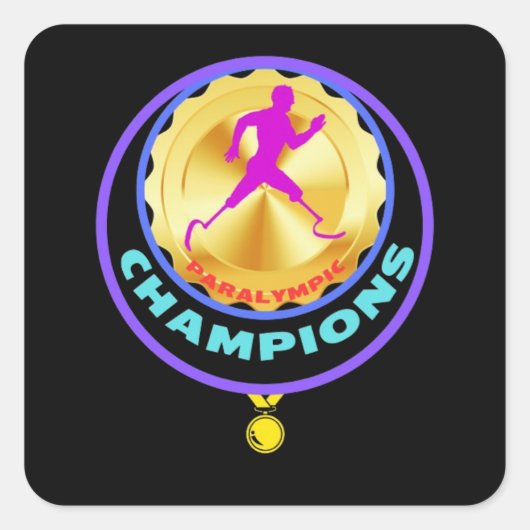 Paralympisch kampioen vierkante sticker (Voorkant)