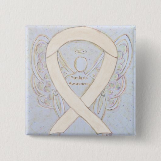 Paralysebewustzijn Ribbon Angel - Aangepaste Butto Vierkante Button 5,1 Cm (Voorkant)
