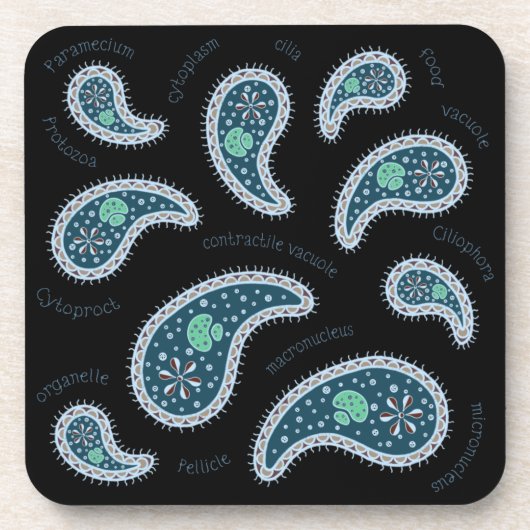 Paramecia Paisley Protozoan Biology Science Black Bier Onderzetter (Voorkant)