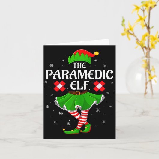 Paramedic Elf Christmas Family Girls Women Elf Squ Kaart (Gele Bloem)