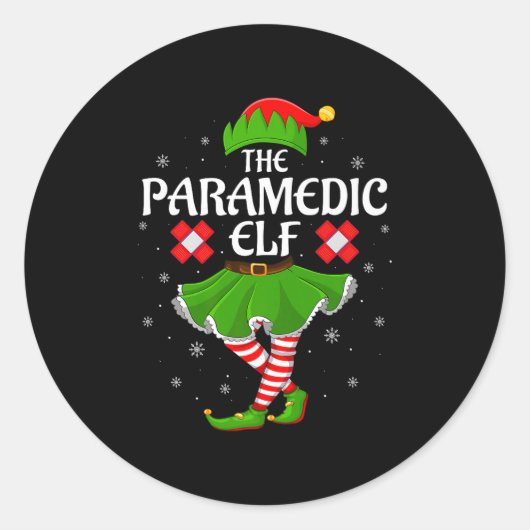 Paramedic Elf Christmas Family Girls Women Elf Squ Ronde Sticker (Voorkant)