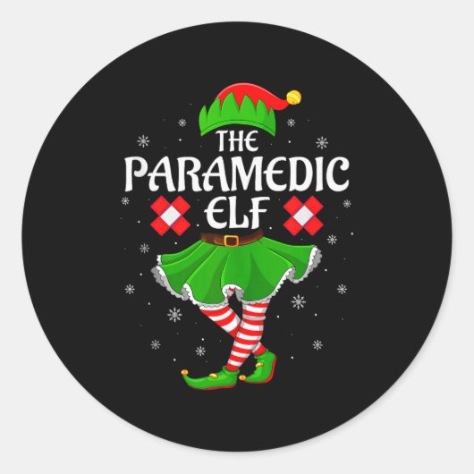 Paramedic Elf Christmas Family Girls Women Elf Squ Ronde Sticker (Voorkant)