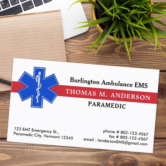 Paramedic Emergency Medical EMS EMT levensster Visitekaartje
