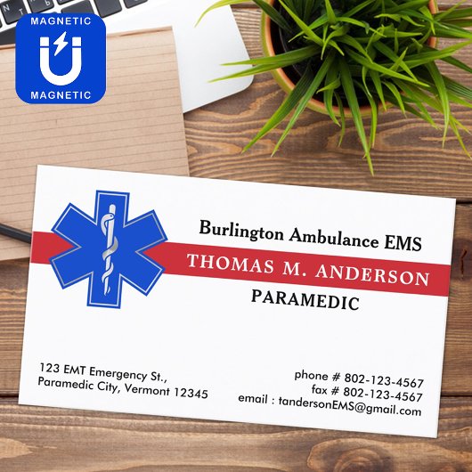 Paramedic EMS Ambulance Star of Life Aangepaste Lo Magnetisch Visitekaartje