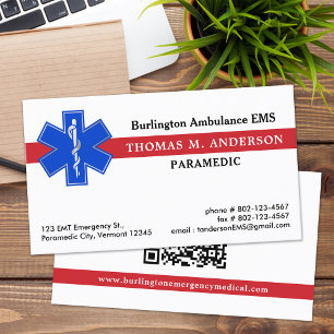 Paramedic EMS EMT Ambulance Medical Star of Life Visitekaartje