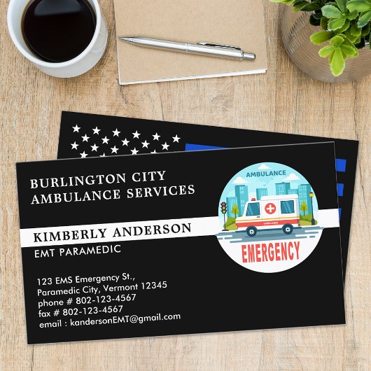 Paramedic EMT Ambulance Service Custom Emblem Logo Visitekaartje