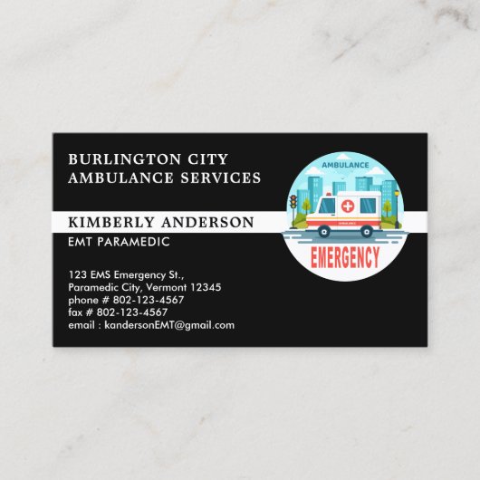 Paramedic EMT Ambulance Service Custom Emblem Logo Visitekaartje (Voorkant)