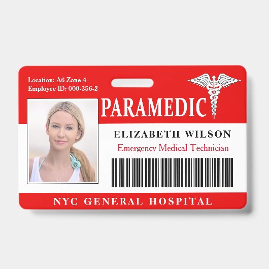 Paramedic | Ziekenhuisarts Foto-ID Badge (Voorkant)
