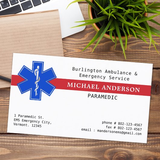 Paramedicus EMS EMT Emergency Medical Star of Life Visitekaartje