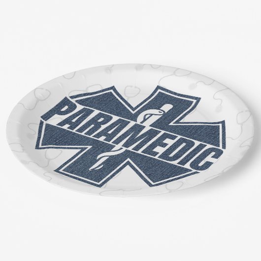 Paramedische denimtextuur papieren bordje (Gekanteld)