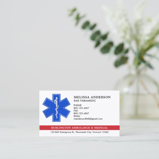 Paramedische EMS Ambulance Star of Life Logo QR-co Visitekaartje (Staand voorkant)