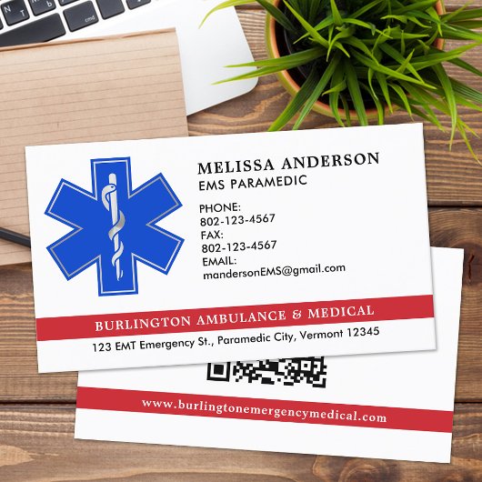 Paramedische EMS Ambulance Star of Life Logo QR-co Visitekaartje
