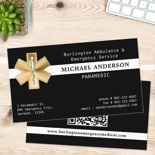 Paramedische EMS EMT Gold Ambulance Logo QR-code Visitekaartje
