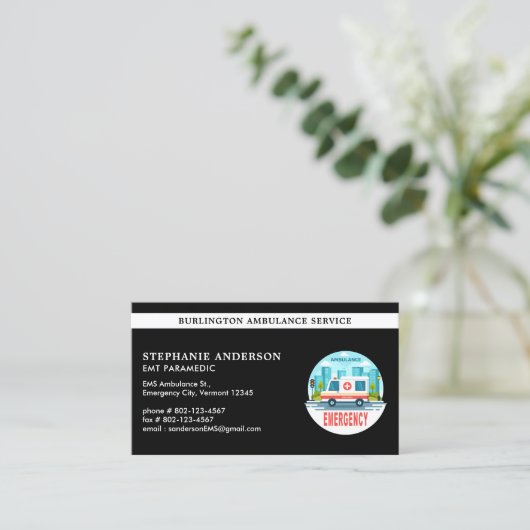 Paramedische EMT aangepaste ambulancedienst Logo Visitekaartje (Staand voorkant)