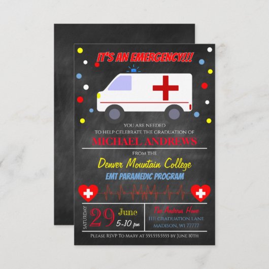 Paramedische EMT Afstuderen Invitation Kaart (Voorkant / Achterkant)