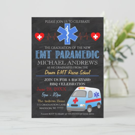 Paramedische EMT Afstuderen Invitation Kaart (Staand voorkant)