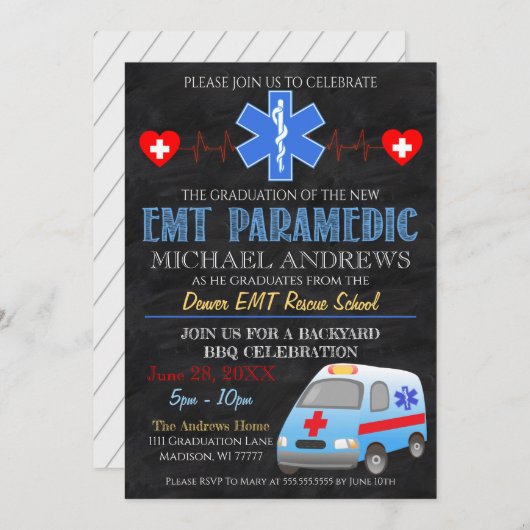 Paramedische EMT Afstuderen Invitation Kaart (Voorkant / Achterkant)