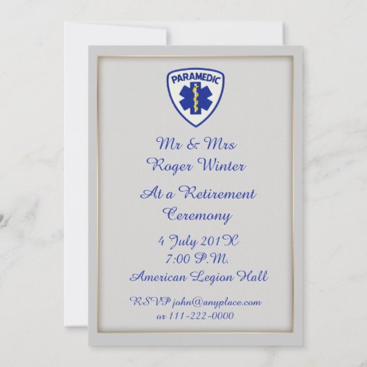 Paramedische oproep tot pensionering kaart (Achterkant)