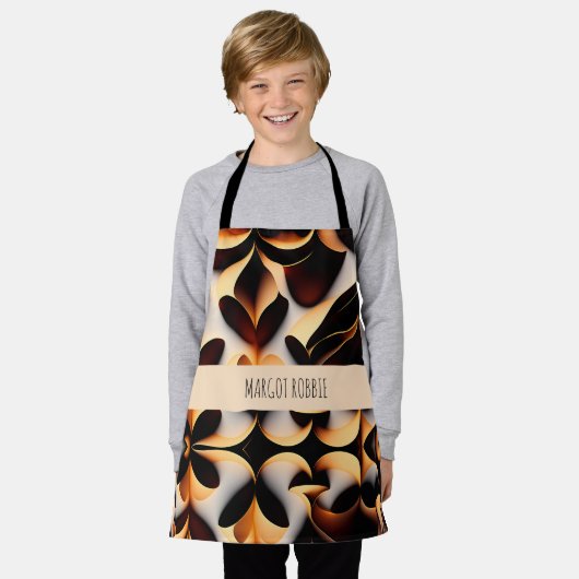 Parametrische 3D Bloemen Goud Modern Mozaïekpatroo Schort (Gedragen)