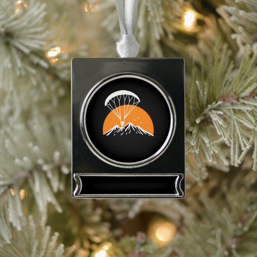 Paramotoring Retro  Verzilverd Banner Ornament (Boom)