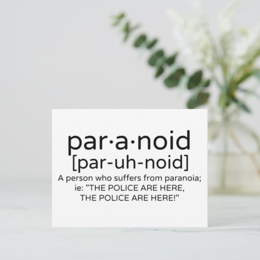 Paranoïde definitie briefkaart (Staand voorkant)