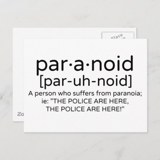 Paranoïde definitie briefkaart (Voorkant / Achterkant)