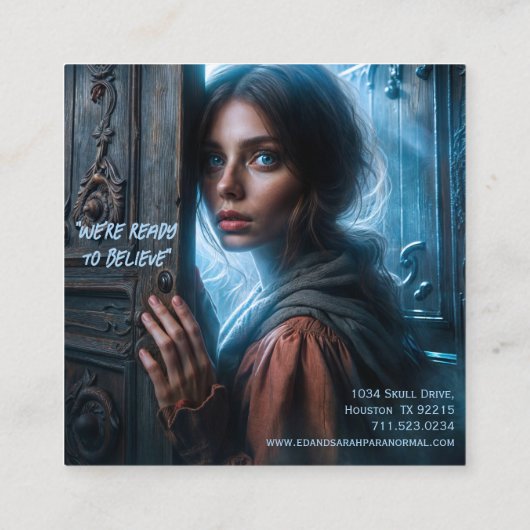 Paranormaal onderzoeker die het spookt vierkante visitekaartje (Achterkant)