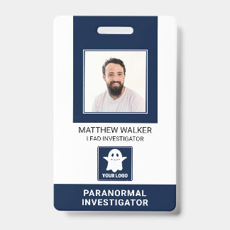 Paranormaal Onderzoeker Navy Blue QR Code Foto ID Badge