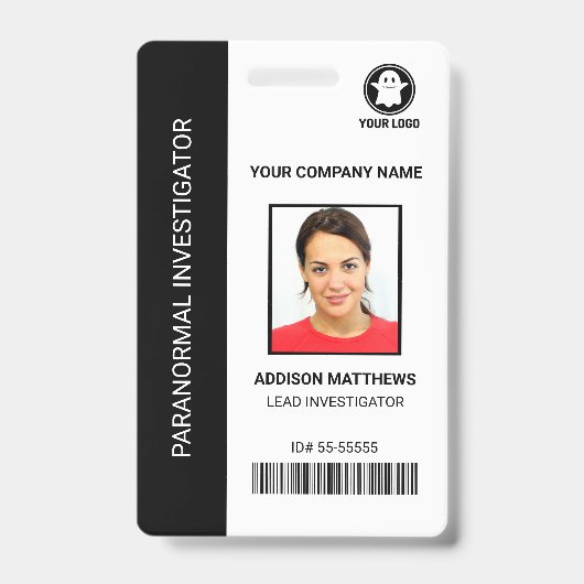 Paranormal Investigator Company Employee Photo ID Badge (Front)